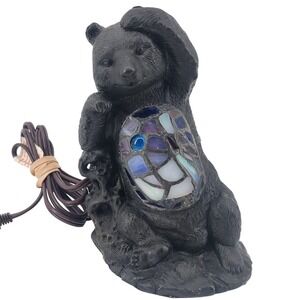 Black Bear Stained Glass Accent Lamp Rustic Cabin Wildlife Decor Night Light